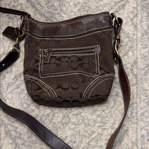 Coach Brown Signature Jacquard Crossbody Bag